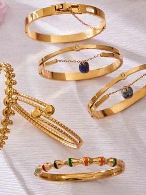 Dopamine Bamboo Drip Buckle Bracelet 18K Gold Plated Light Luxury Jewelry Bracelet Combination