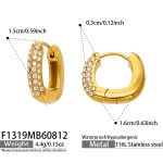 color: F1319-Zircon U Shape Gold Earrings