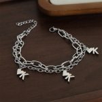 New Style Cool Personality Stainless Steel Double-Layer Heart-Shaped Pendant Bracelet Advanced Simple Jewelry Men