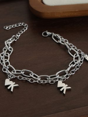 New Style Cool Personality Stainless Steel Double-Layer Heart-Shaped Pendant Bracelet Advanced Simple Jewelry Men