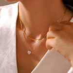 Loving Heart Zircon Pendant Twin Clavicle Chain Female Simple Temperament Stainless Steel 18K Gold-Plated Necklace