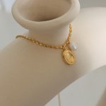 Stainless Steel Necklace Design Freshwater Pearl Oval Pendant All-Match Clavicle Chain Advanced