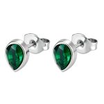 color: Drop Stud Earrings Green Zircon Steel Color