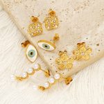 Flower Clover Pearl Zircon Stud Earrings for Women 18K Stainless Steel Earrings