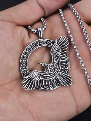 Nordic Celtic Viking stainless steel designed flying eagle pendant men's necklace