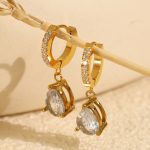 Minimalist Retro Earrings Stainless Steel Refined Zircon Water Drop Ear Ring Elegant Women