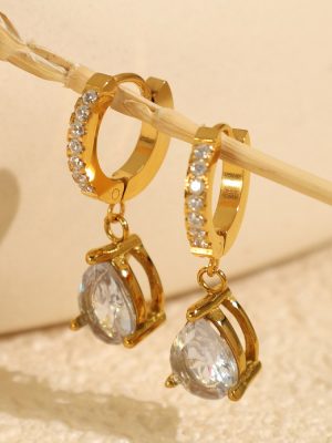 Minimalist Retro Earrings Stainless Steel Refined Zircon Water Drop Ear Ring Elegant Women