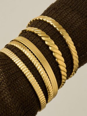 Minimalist Stainless Steel Bracelet 18K Gold-Plated Diamond Plaid Bracelet Women's All-Match Color-Preserving Bracelet