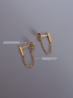 Cold Simple Long Chain Tassel Earrings Stud Earrings Women's Ornament Stainless Steel Plated 18K Gold Color Protection