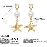 color: F057-I Style White Zircon Starfish Gold Earrings