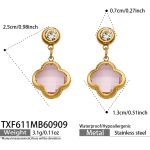 color: TXF611-Pink Glass Stone Gold Earrings