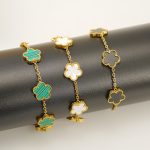 Five-Leaf Plum Bracelet Double-Sided Lucky Stainless Steel 18K Temperament Wild