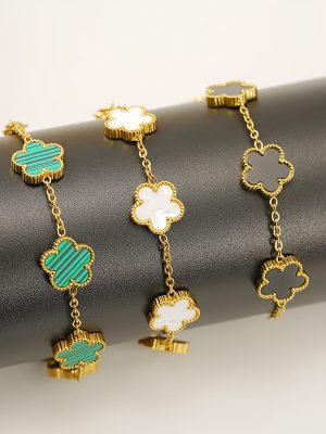 Five-Leaf Plum Bracelet Double-Sided Lucky Stainless Steel 18K Temperament Wild