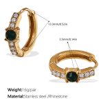 color: EH1117GNG Green Rhinestone Gold Hoop Earrings