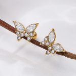 New Love Butterfly Studs Crystal All-Match Earrings Unique Design Ring