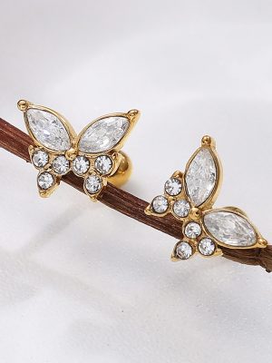New Love Butterfly Studs Crystal All-Match Earrings Unique Design Ring