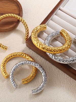 New Wave Pattern Simple Bracelet Open Bracelet Stainless Steel 18K Gold Plating Simple All-Match Twist Ornament