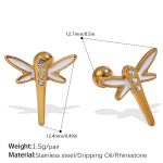 color: EH1162WEG White Enamel Gold Stud Earrings