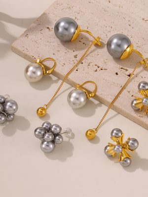 Shijia Classic Pearl Earrings Stainless Steel Graceful Personality Ear Clip Women's High Version All-Match Earrings
