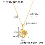 color: P1671-Gold Sun & Moon Letter Zircon Necklace -40+5cm