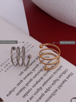 French Double-Layer Spring Twist Spinning Ring Variety Finger Circumference Stainless Steel 18K Gold Accessories A093