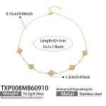 color: TXP008-Four-petal Flower Zircon Gold Necklace -42+5cm