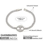 color: E449-White Zircon Pig Nose Link Steel Color Bracelet -17cm