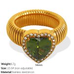 color: JZ50 US Size 6# Olive Green Zircon Gold Ring
