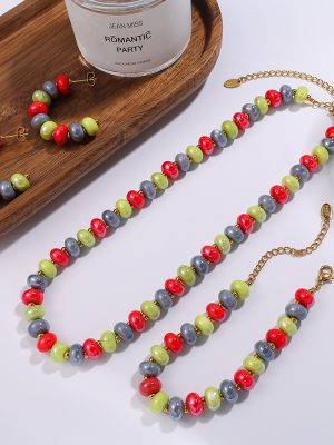 Personalized Bracelet Ceramic DIY Ocean Color Dopamine Necklace Stainless Steel All-Match Creative Earrings Design