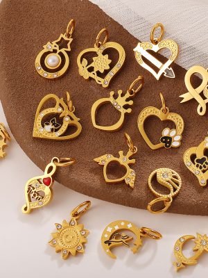 New Sweet Cute DIY Star Moon Heart Shape with Diamond Pendant Stainless Steel 18K Gold Plating Creative Accessories