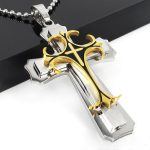 New Two-Layer Oil Dripping Personality Black and Golden Cross Men's Round Beads Chain Pendant Necklace Clothing Cross