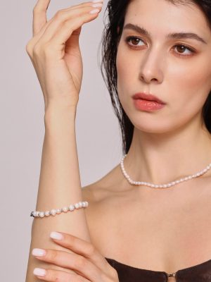 Freshwater Pearl Personality Geometric Stainless Steel Bracelet Temperament Bracelet for the Besties Fashionable Retro Non-Fading Bracelet