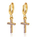 color: Cross Pink Zircon Earrings Gold