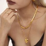 Stainless Steel Water Ripple Blade Chain Love Double-Layer Clavicle Necklace Female Accessories 18K Gold Plating PVD Color Retention