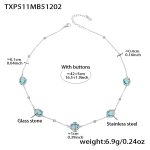 color: TXP511-Lake Blue Glass Stone Steel Color Necklace 40+5cm