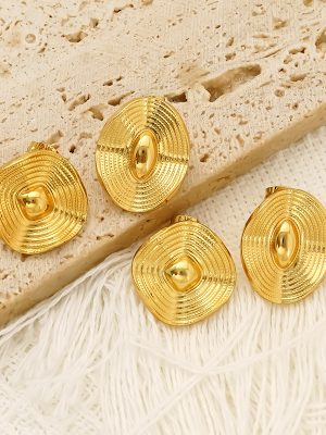 High-Grade All-Match Stainless Steel Studs Women's Vacuum Plating round Retro Embossed Earrings