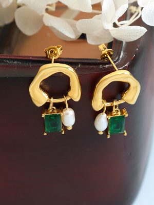 Unique Design Geometric Freshwater Pearl Face Cleaning Gel Stone Pendant Earrings Elegance Retro Earrings