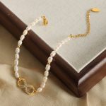 Baroque Natural Freshwater Pearl 8-Word Diamond-Embedded Stainless Steel Bracelet Temperament Elegant Accessories Women
