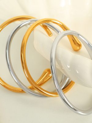 Minimalist Open Water Drop Bracelet Stainless Steel Handmade Fine Polished Mirror Bracelet Daily Commuter Bracelet for Women