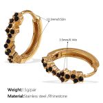 color: EH1120GNG Black Rhinestone Gold Hoop Earrings