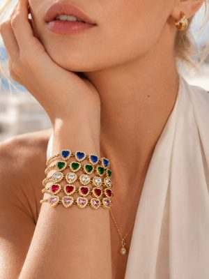 Heart-Shaped Inlaid Heart-Shaped Zircon Stainless Steel Plated 18K Gold Light Luxury Hand Accessory Bracelet Female Accessories