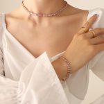 color: P1163-Pink Zircon Necklace -37cm