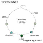 color: TXP510-Mixed Green Faceted Stone Steel Color Necklace 42+5cm