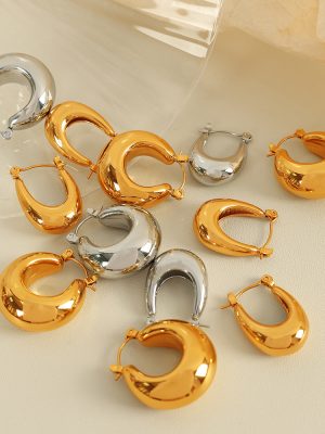 Simple Stainless Steel Thick Cylindrical Hollow Ear Ring Female Plated 18K Solid Polished Surface Earrings Jewelry