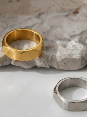 Heavy Industry Stainless Steel Six-Side Nut Ring 18K Gold Plating Simple Index Finger Ring Ornament