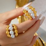 French Elegant Simple Temperamental All-Match Personality Ornament Beading Stitching Design Stainless Steel Gold-Plated Multi-Layer Ring
