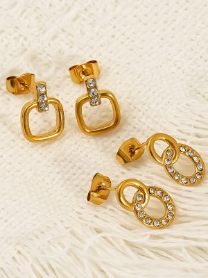 Inlaid Zircon Classic Style Stainless Steel Studs Women's Non-Fading Graceful Earrings