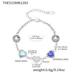 color: TXE515-Blue Color Glass Stone Steel Color Bracelet 16+5cm