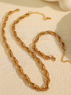 Thick Hemp Flowers Simple Butterfly Necklace Women's Trendy Hip Hop Water Wave Bracelet Temperament Cold Stainless Steel Gold-Plated Collarbone Necklace