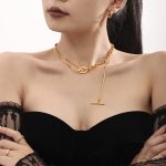 Autumn and Winter Long Color Matching OT Buckle Necklace Sweater Chain Women's Handmade Chain Stainless Steel Colorfast Popular Ornament